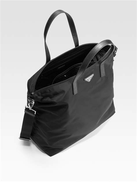 prada tote black leather|prada nylon shopper tote.